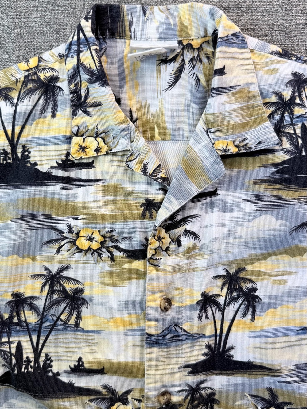 Boys Short-Sleeve Hawaiian Shirt - Light Blue & Yellow Tropical Print - Picture 6 of 14
